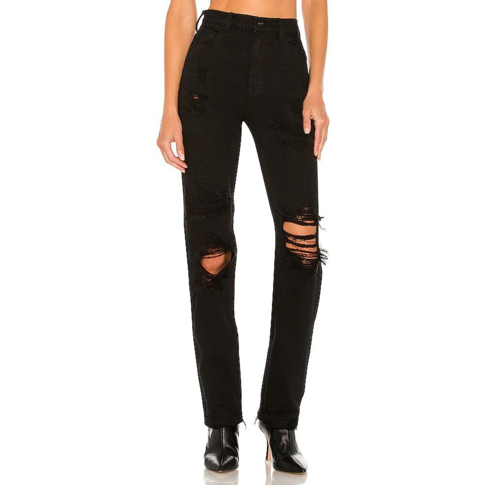 Free People Jeans Womens Size‎ 24 Black CRVY Straight Shooter Grunge Goth Denim
